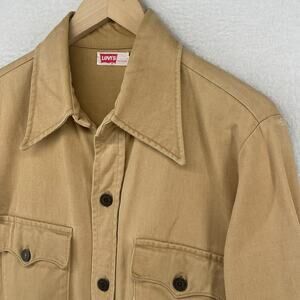 Vintage LEVIS Shirt Mens M Red Batwing Twill Button Up Utility Long Sleeve Brown